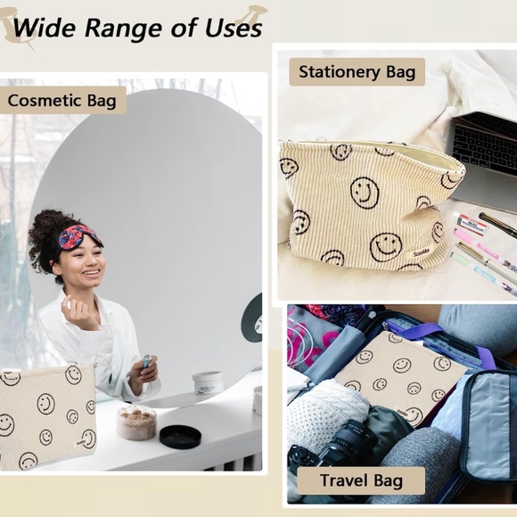 Smiley Face Corduroy Cosmetic Bag - Picture 8 of 9